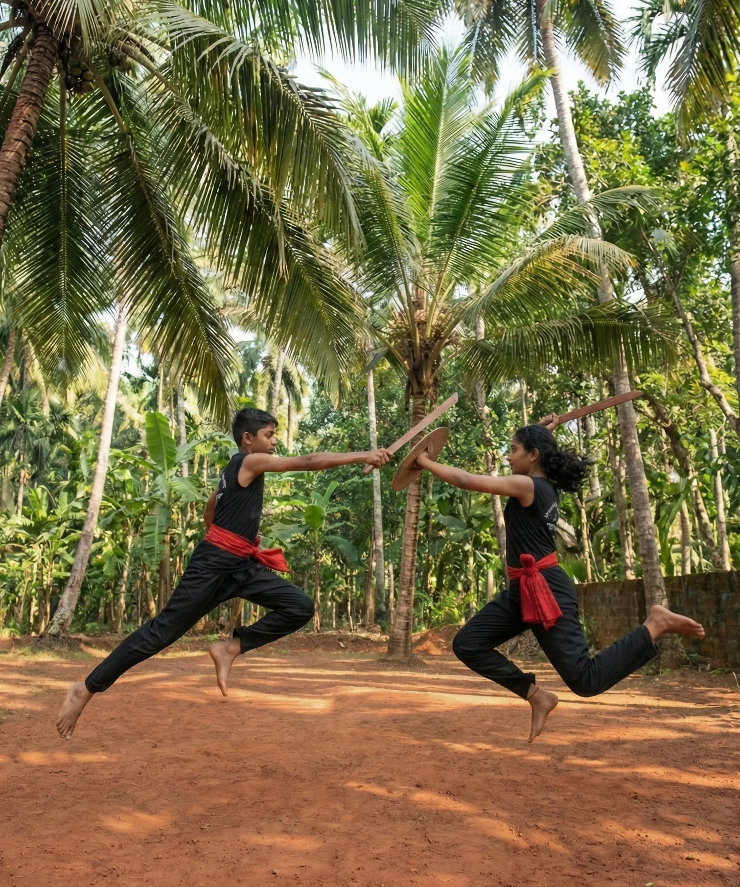 Students practising Kalaripayattu